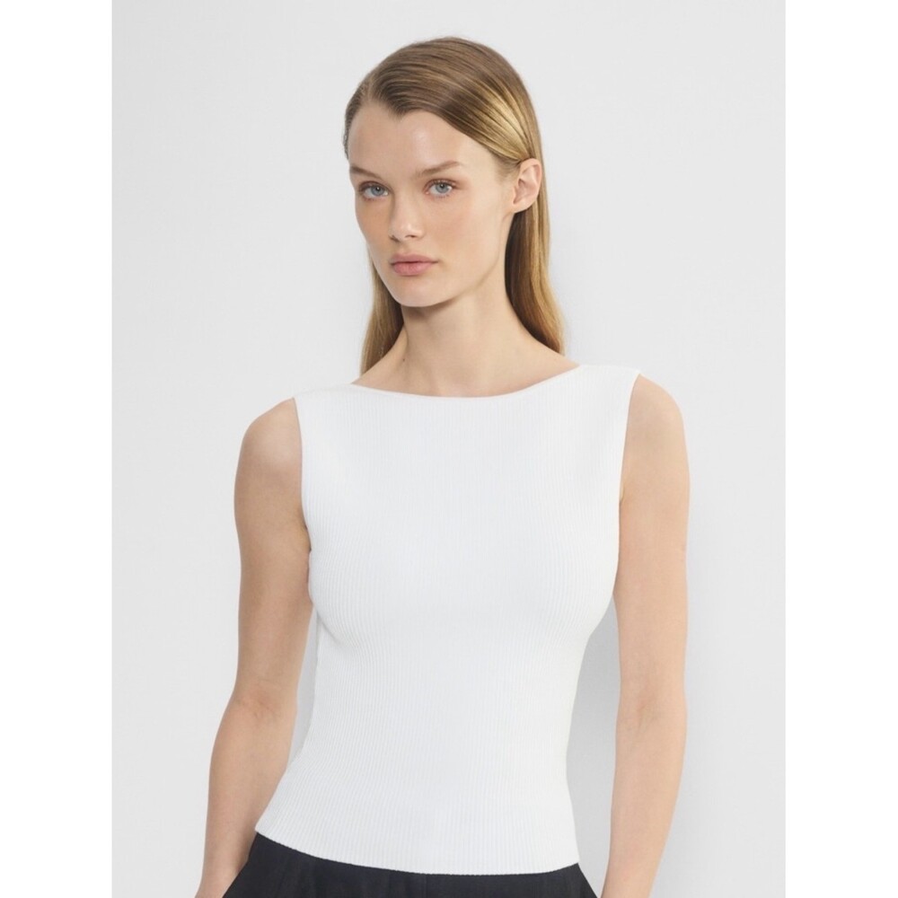 Babaton Sculpt Knit Tank White Ribbed Cropped Sleeveless Size Large
